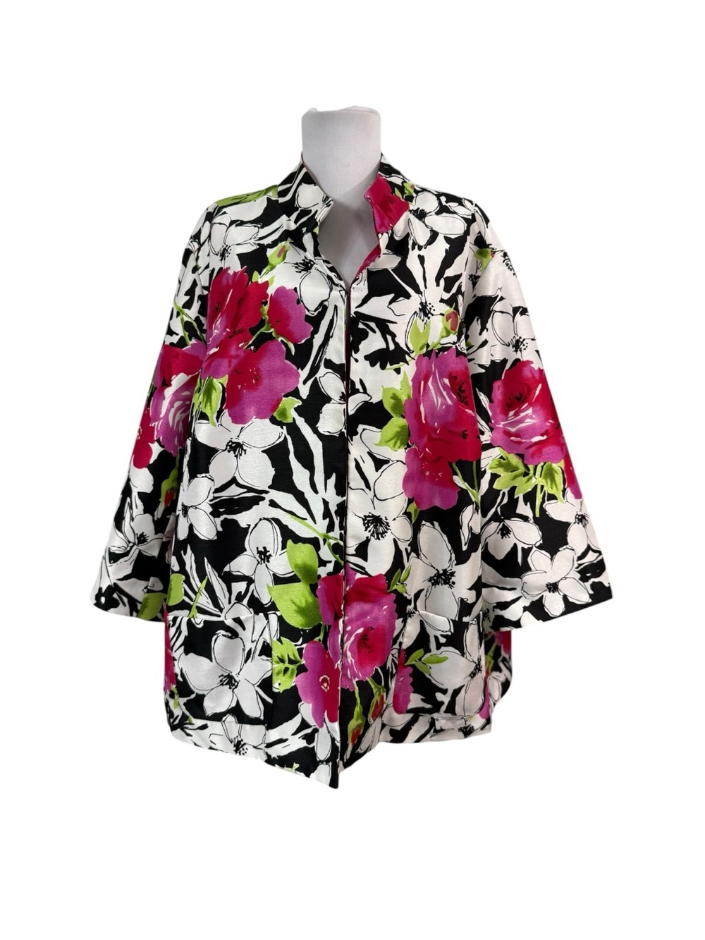 Susan Graver Women's 3X Suit Blazer Jacket Lined Floral 3/4 Sleeves Pockets
